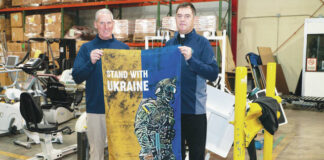 
			
				                                Father Myronyuk presented Atty. Conaboy with a flag signed by injured Ukrainian soldiers as a symbol of gratitude for the generous donation. Standing from left: Atty. Bill Conaboy, President & CEO, Allied Services; Father Myron Myronyuk, Pastor of St.Vladimir Ukrainian Catholic Church
 
			
		